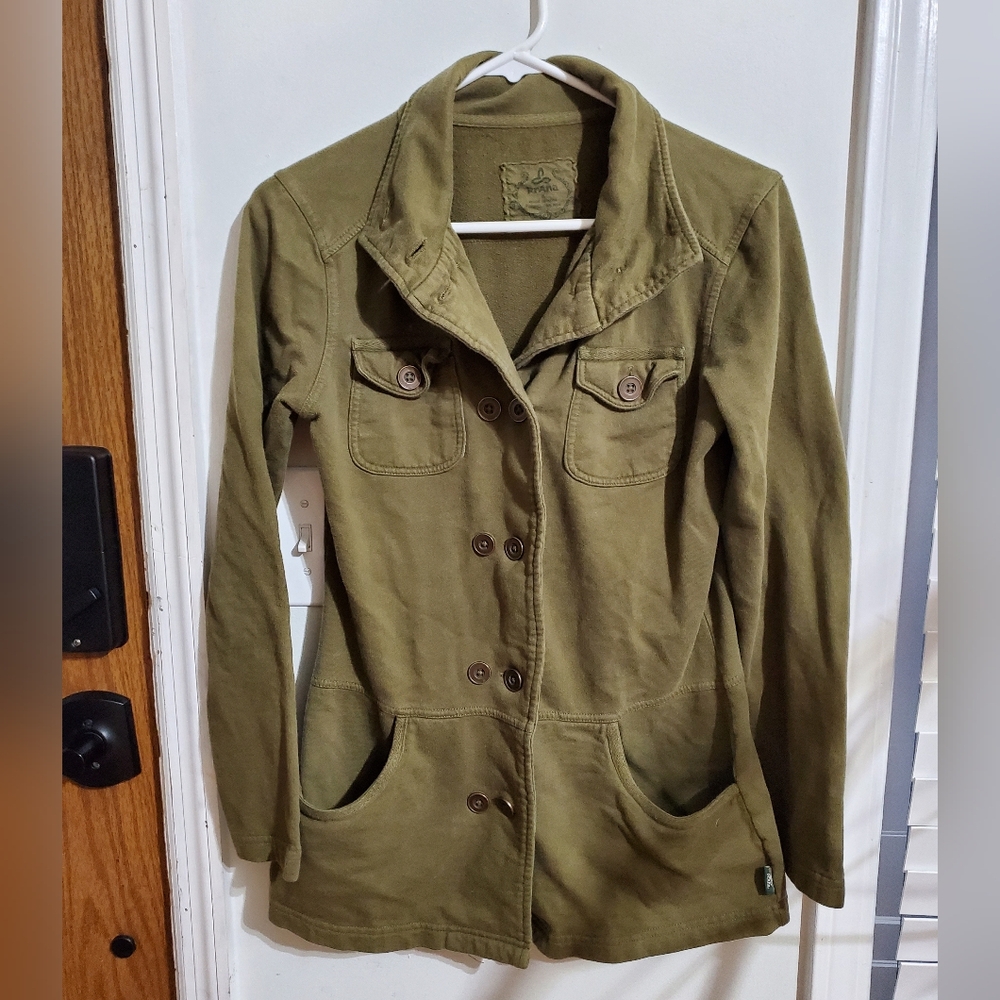 PrAna Olive Green Utility Jacket Small Double Breasted Military Style